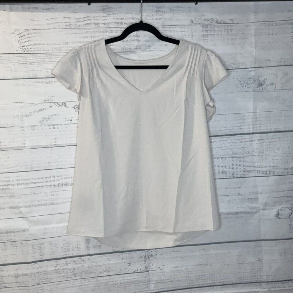 NWOT Light Beige Butterfly Sleeve V Neck Blouse - Picture 5 of 6